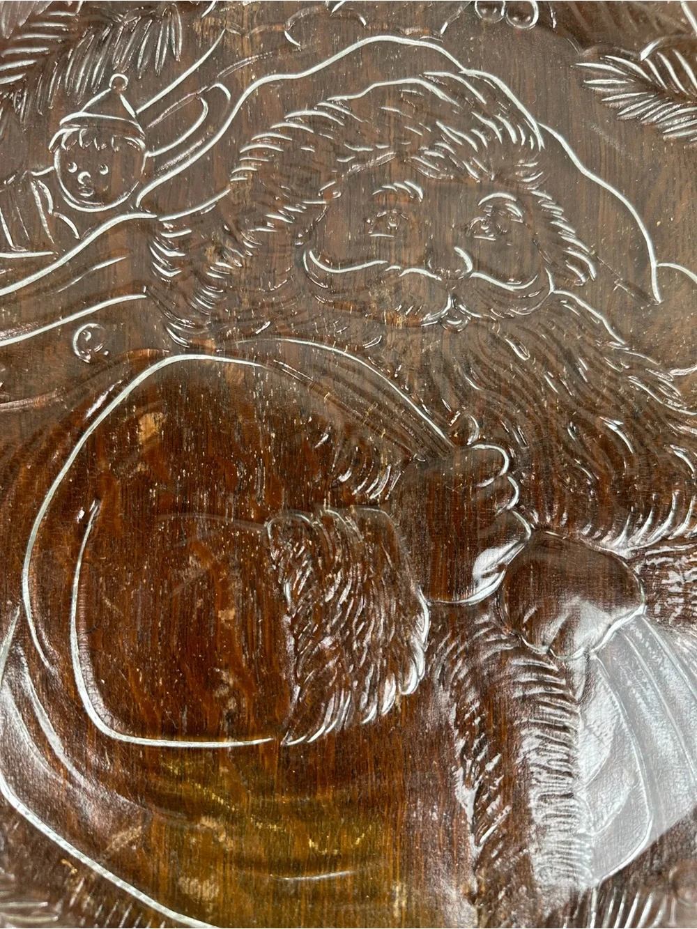 Clear Glass Santa Christmas Serving Platter Plate 12” Embossed Holiday c. 1990’s